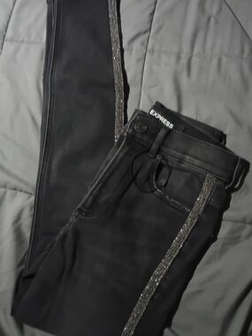Express Black Jeggings With silver Beads Down The Sides Detail